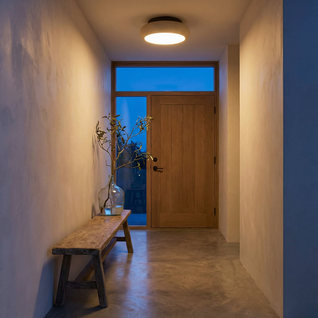 AlbaStone | Flush Mount Ceiling Light with Softly Rounded Design | Warm Glow for Inviting Spaces