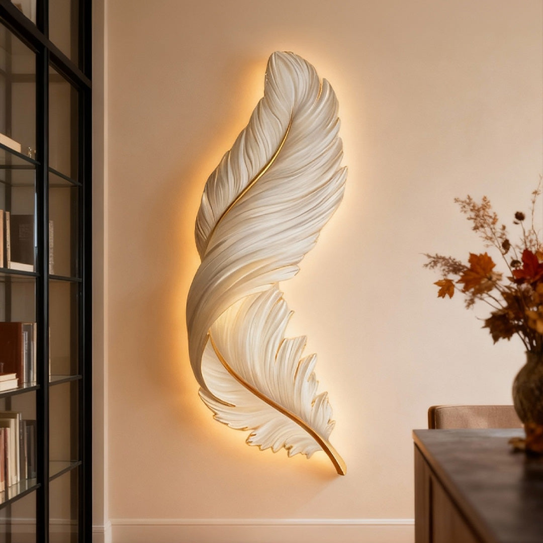 Art Deco Collection | Feather Wall Sconce Lighting with Remote Control | Elegant Ambient Wall Lights for Home Decor