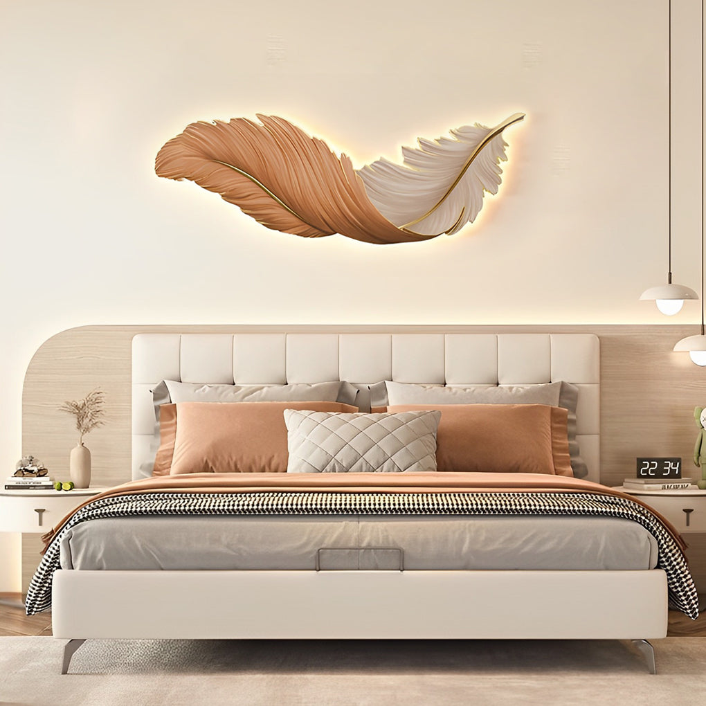 Art Deco Collection | Feather Wall Sconce Lighting with Remote Control | Elegant Ambient Wall Lights for Home Decor