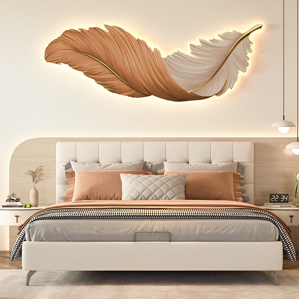 Art Deco Collection | Feather Wall Sconce Lighting with Remote Control | Elegant Ambient Wall Lights for Home Decor