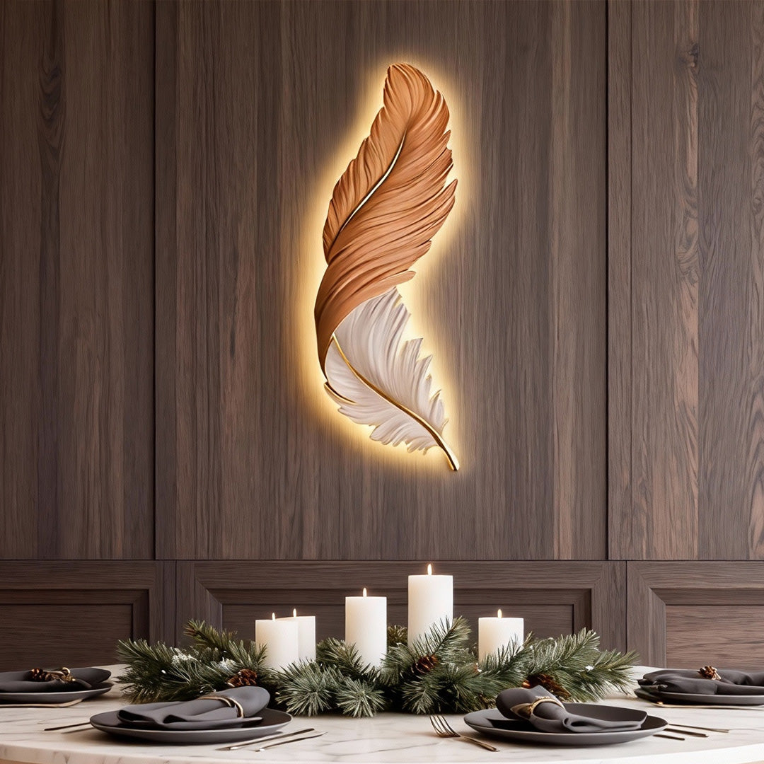 Art Deco Collection | Feather Wall Sconce Lighting with Remote Control | Elegant Ambient Wall Lights for Home Decor
