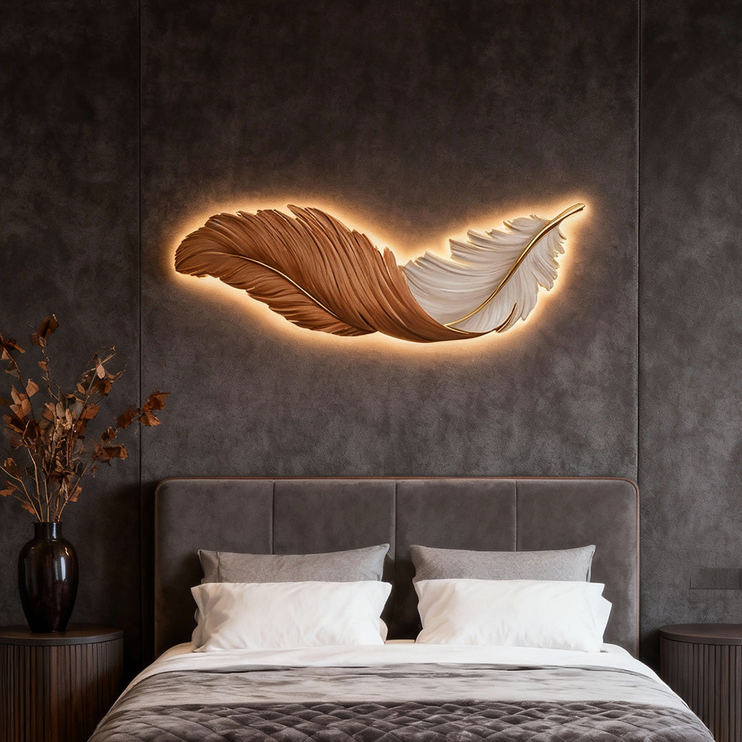Art Deco Collection | Feather Wall Sconce Lighting with Remote Control | Elegant Ambient Wall Lights for Home Decor
