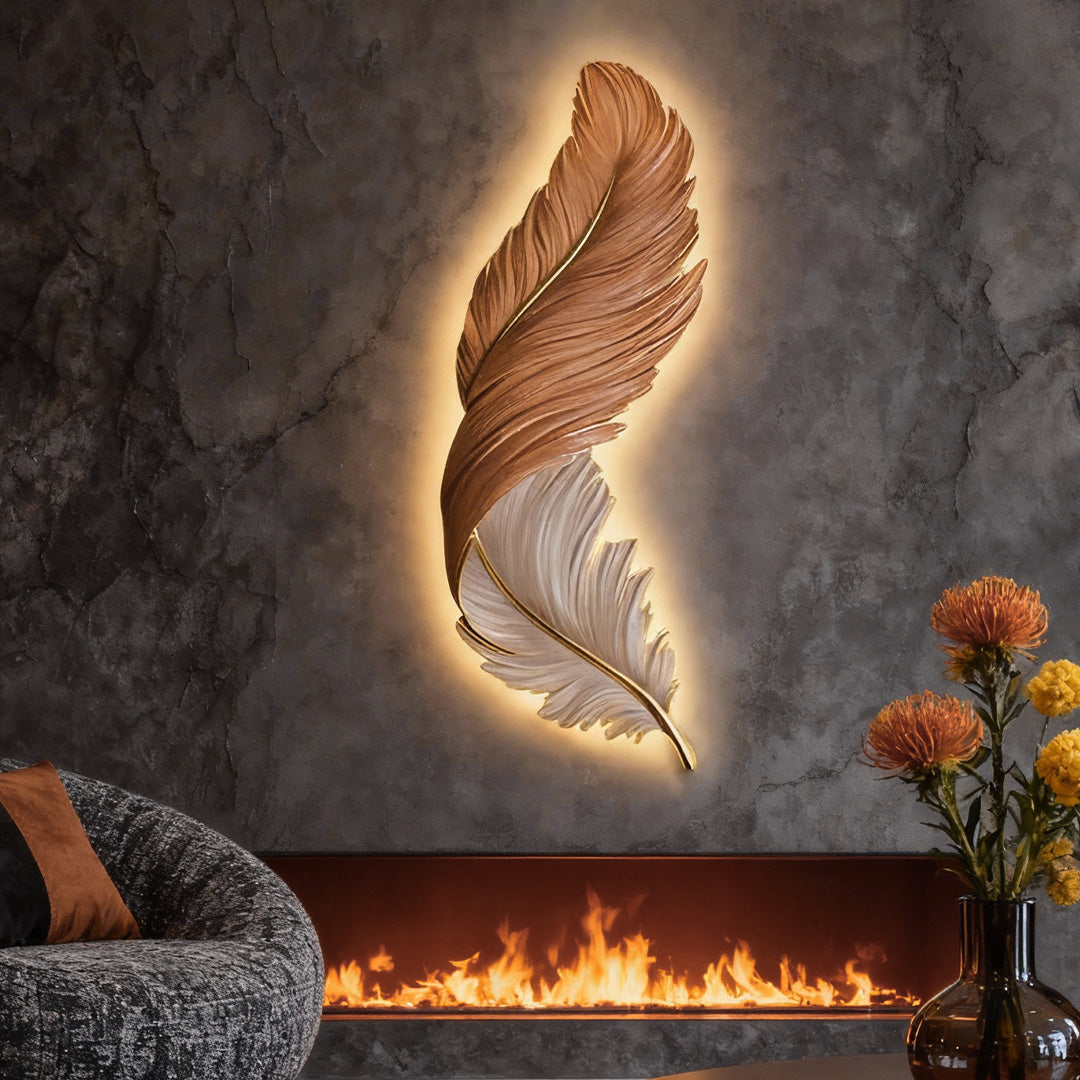 Art Deco Collection | Feather Wall Sconce Lighting with Remote Control | Elegant Ambient Wall Lights for Home Decor