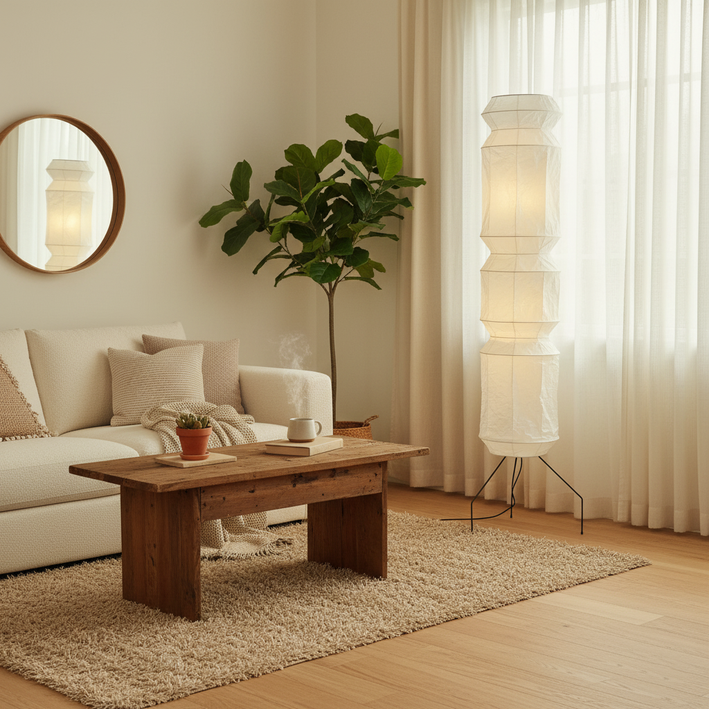 Artisan | Modern Floor Lamp with Handmade Washi Paper Shade | Adjustable Height for Cozy Living Room Ambiance