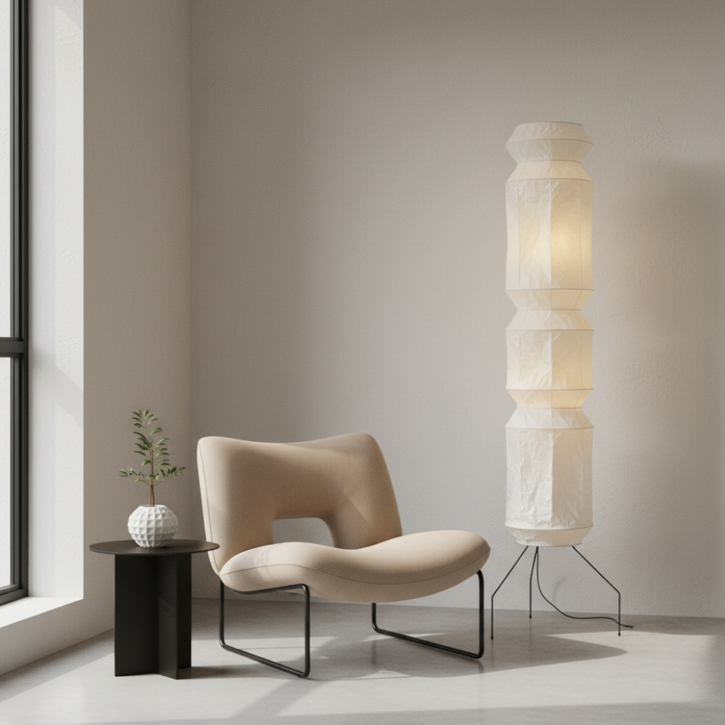 Artisan | Modern Floor Lamp with Handmade Washi Paper Shade | Adjustable Height for Cozy Living Room Ambiance
