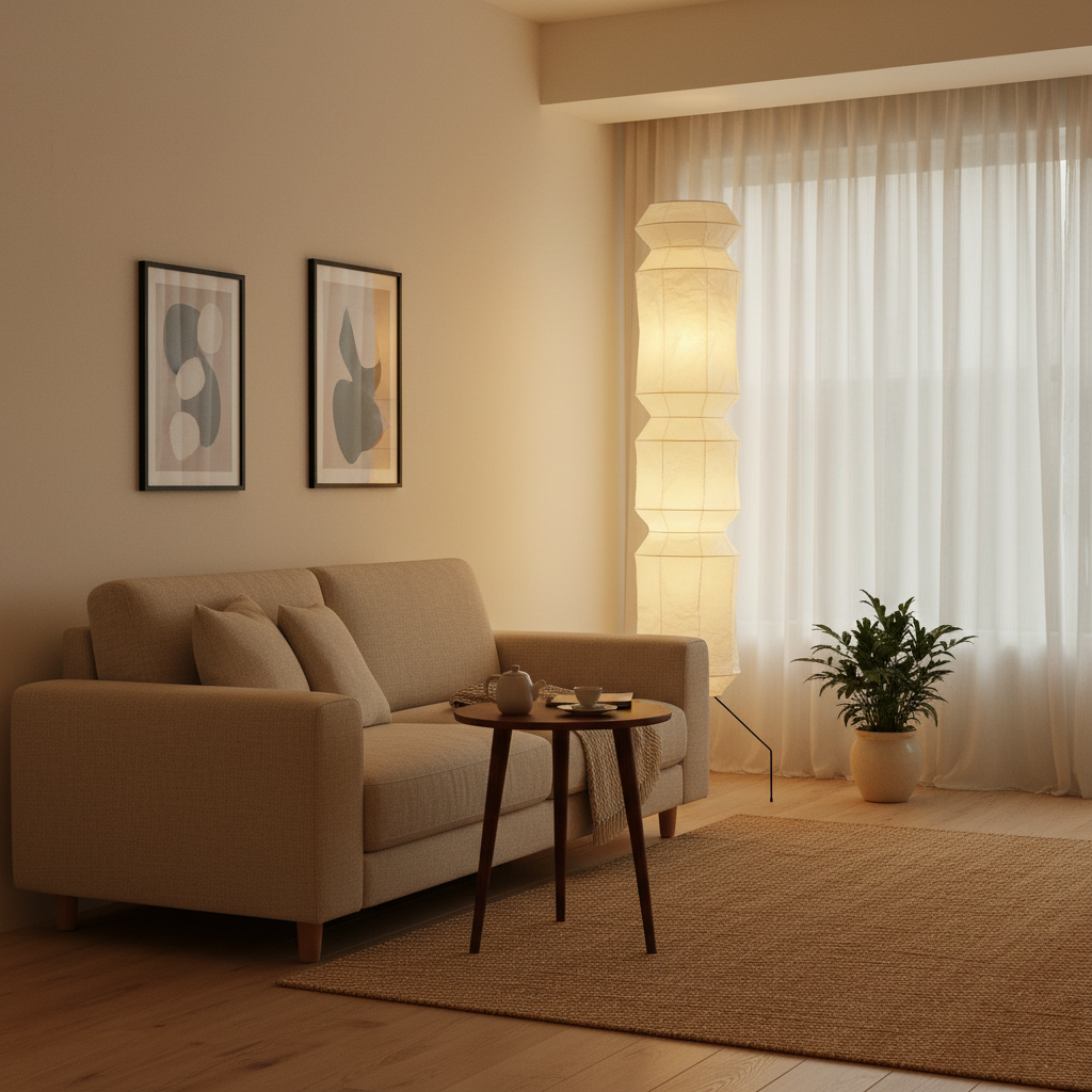 Artisan | Modern Floor Lamp with Handmade Washi Paper Shade | Adjustable Height for Cozy Living Room Ambiance
