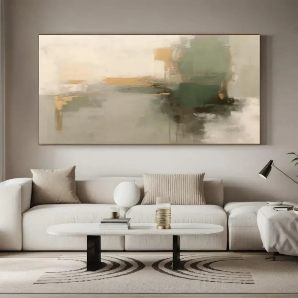 Artistic Canvas Art | Green Abstract Design with Hand-Painted Finish | Unique Wall Decor for Personalized Spaces
