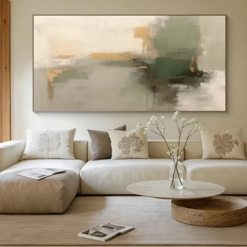 Artistic Canvas Art | Green Abstract Design with Hand-Painted Finish | Unique Wall Decor for Personalized Spaces
