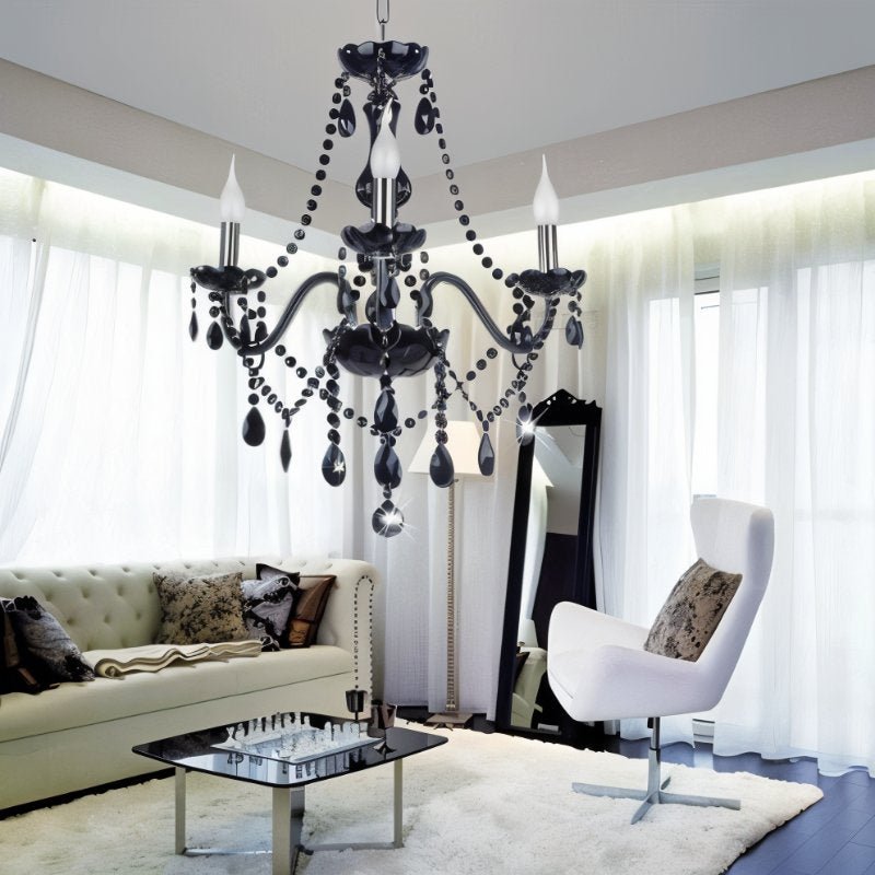 Brigitte | Modern Black Crystal Chandelier with Cascading Drops | Elegant Lighting for Dining Room and Living Spaces