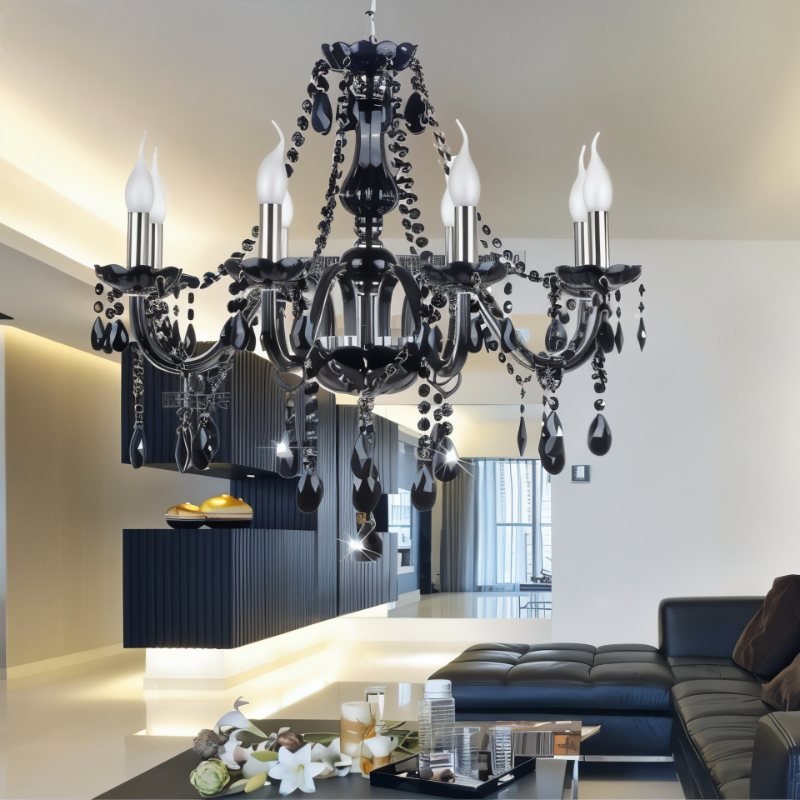 Brigitte | Modern Black Crystal Chandelier with Cascading Drops | Elegant Lighting for Dining Room and Living Spaces