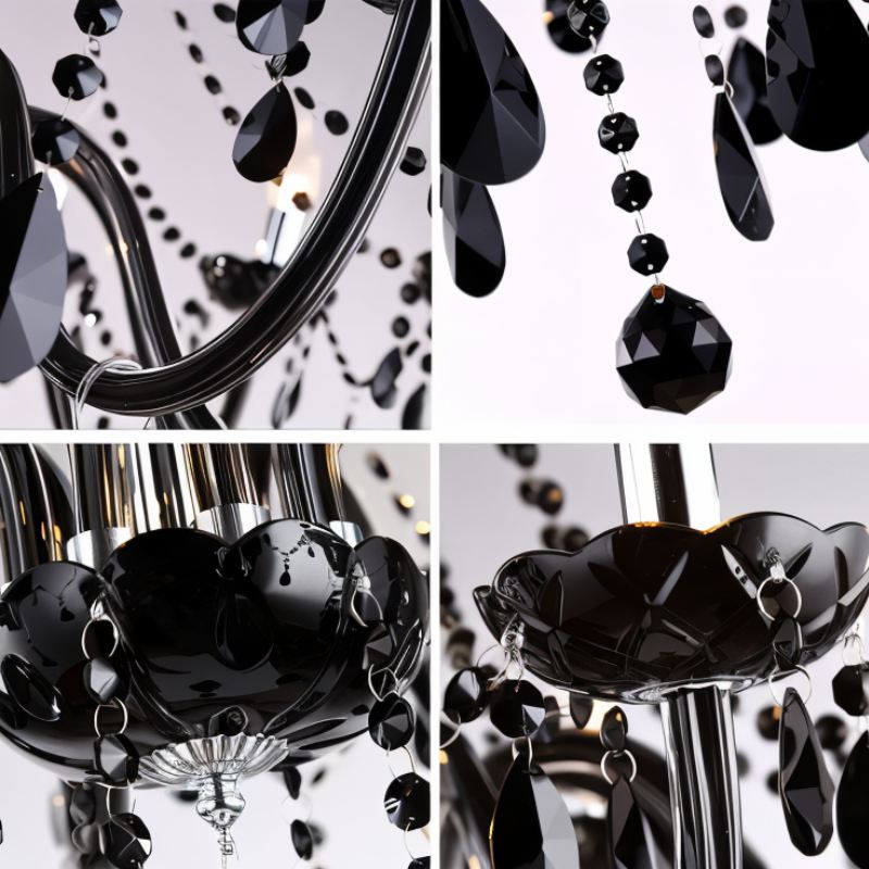 Brigitte | Modern Black Crystal Chandelier with Cascading Drops | Elegant Lighting for Dining Room and Living Spaces