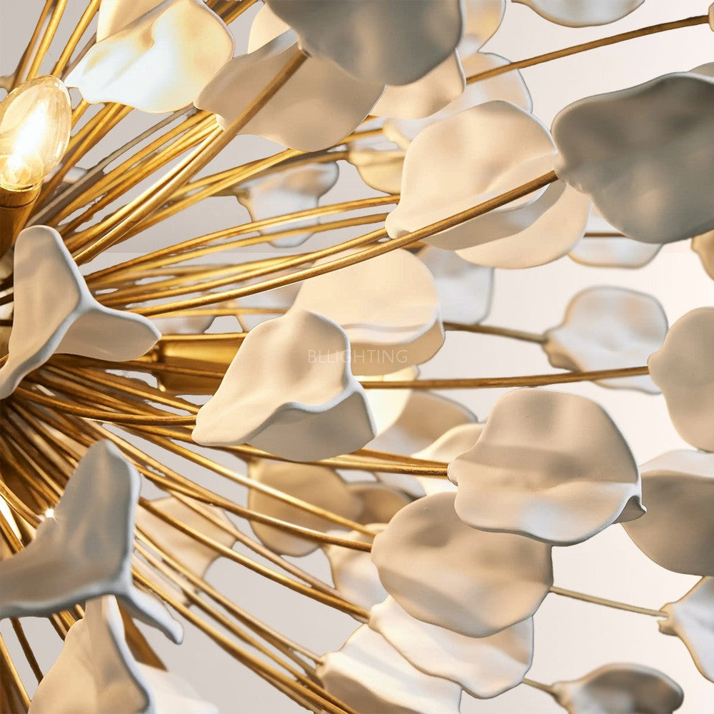 Ceramic Leaf Chandelier Light with Adjustable Height | Elegant Design for Dining Room Illumination