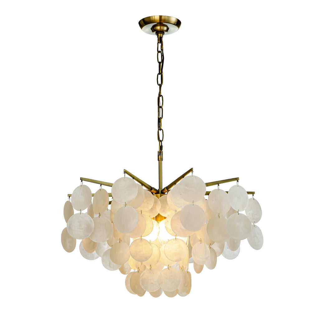 Coastal Elegance | 4-Light Capiz Shell Chandelier with Antique Gold Finish | Stunning Illumination for Beach-Inspired Decor
