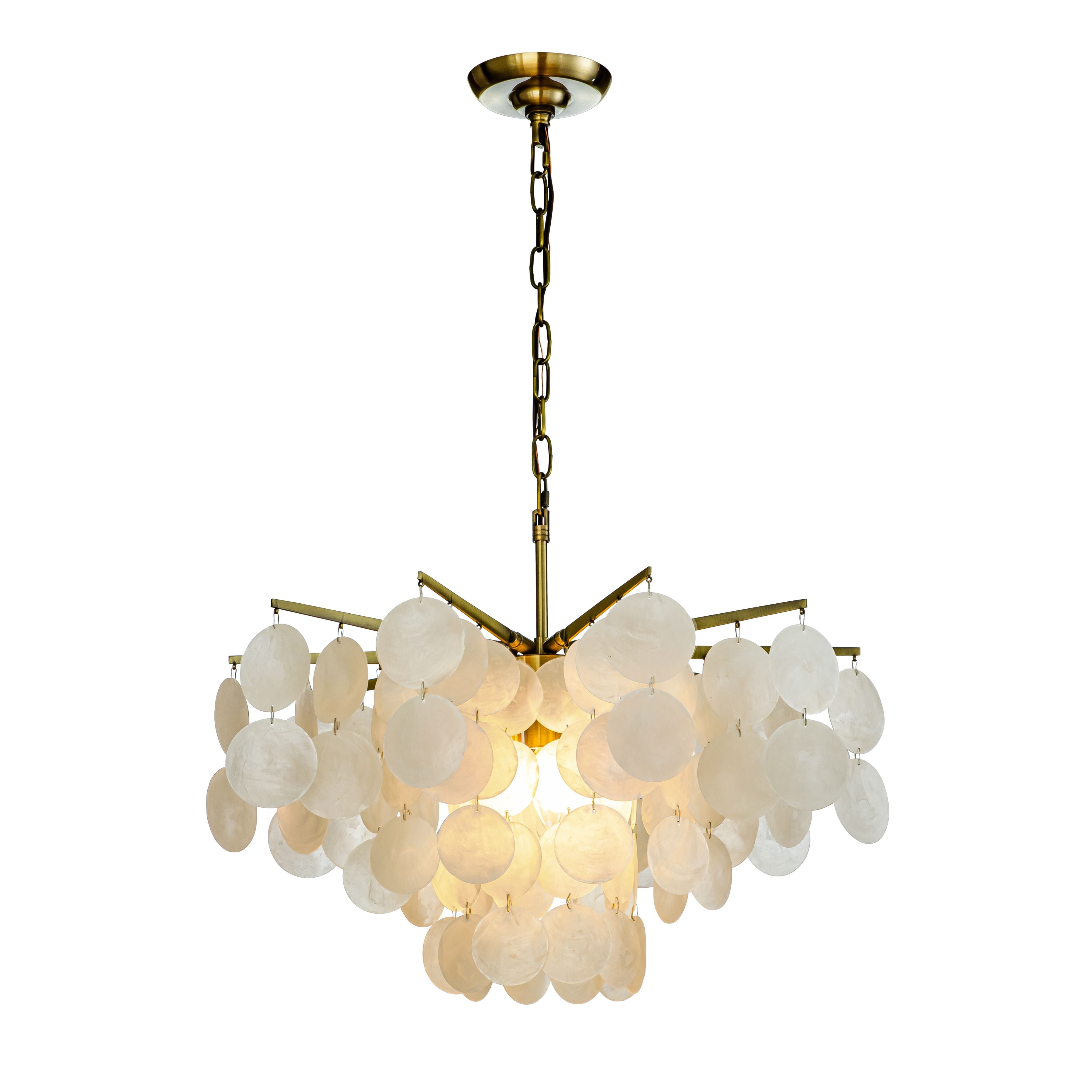 Coastal Elegance | 4-Light Capiz Shell Chandelier with Antique Gold Finish | Stunning Illumination for Beach-Inspired Decor