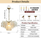 Coastal Elegance | 4-Light Capiz Shell Chandelier with Antique Gold Finish | Stunning Illumination for Beach-Inspired Decor