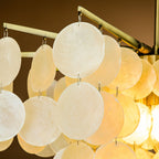 Coastal Elegance | 4-Light Capiz Shell Chandelier with Antique Gold Finish | Stunning Illumination for Beach-Inspired Decor