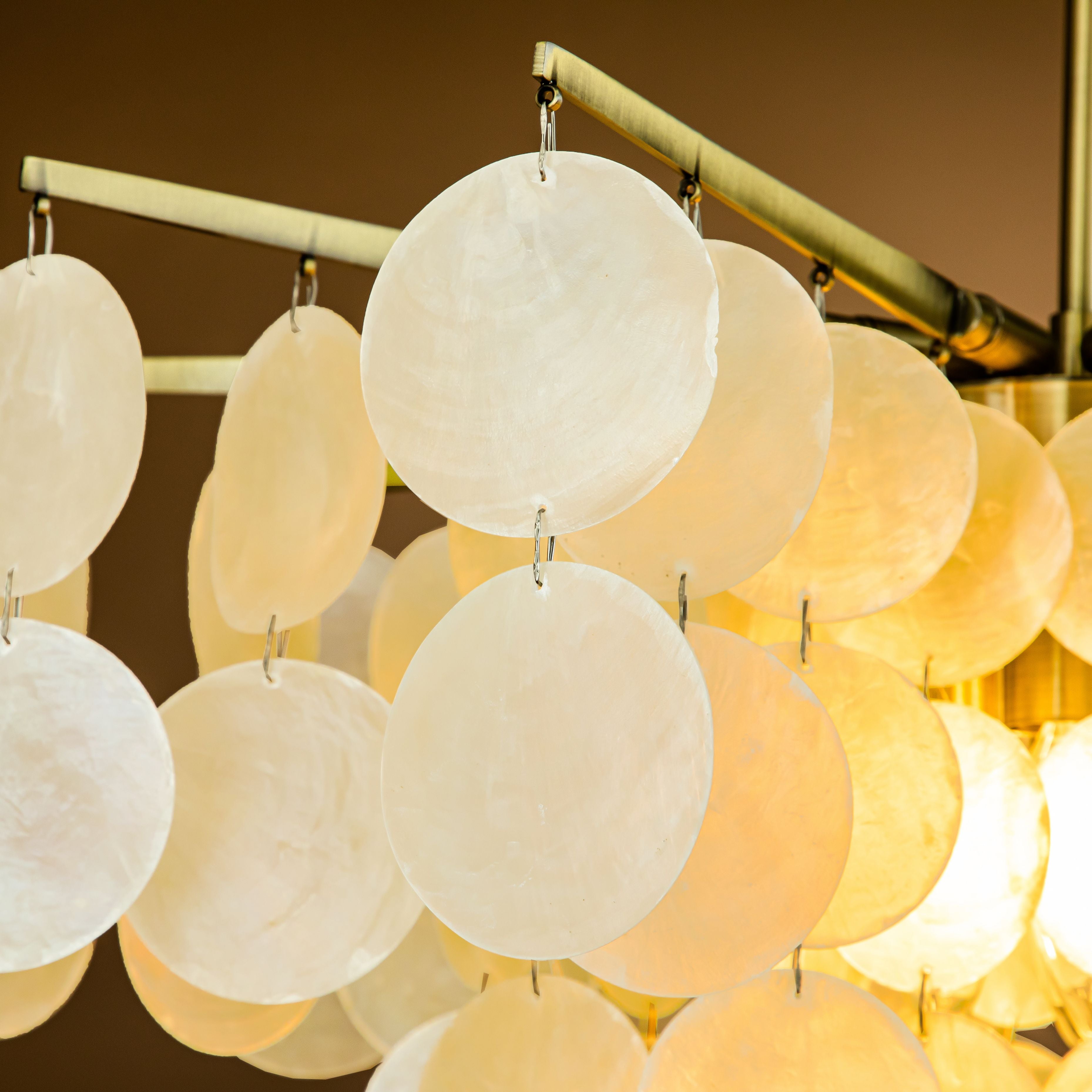 Coastal Elegance | 4-Light Capiz Shell Chandelier with Antique Gold Finish | Stunning Illumination for Beach-Inspired Decor