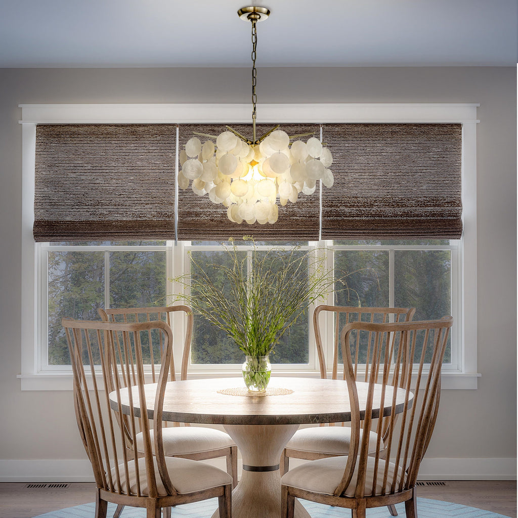 Coastal Elegance | 4-Light Capiz Shell Chandelier with Antique Gold Finish | Stunning Illumination for Beach-Inspired Decor