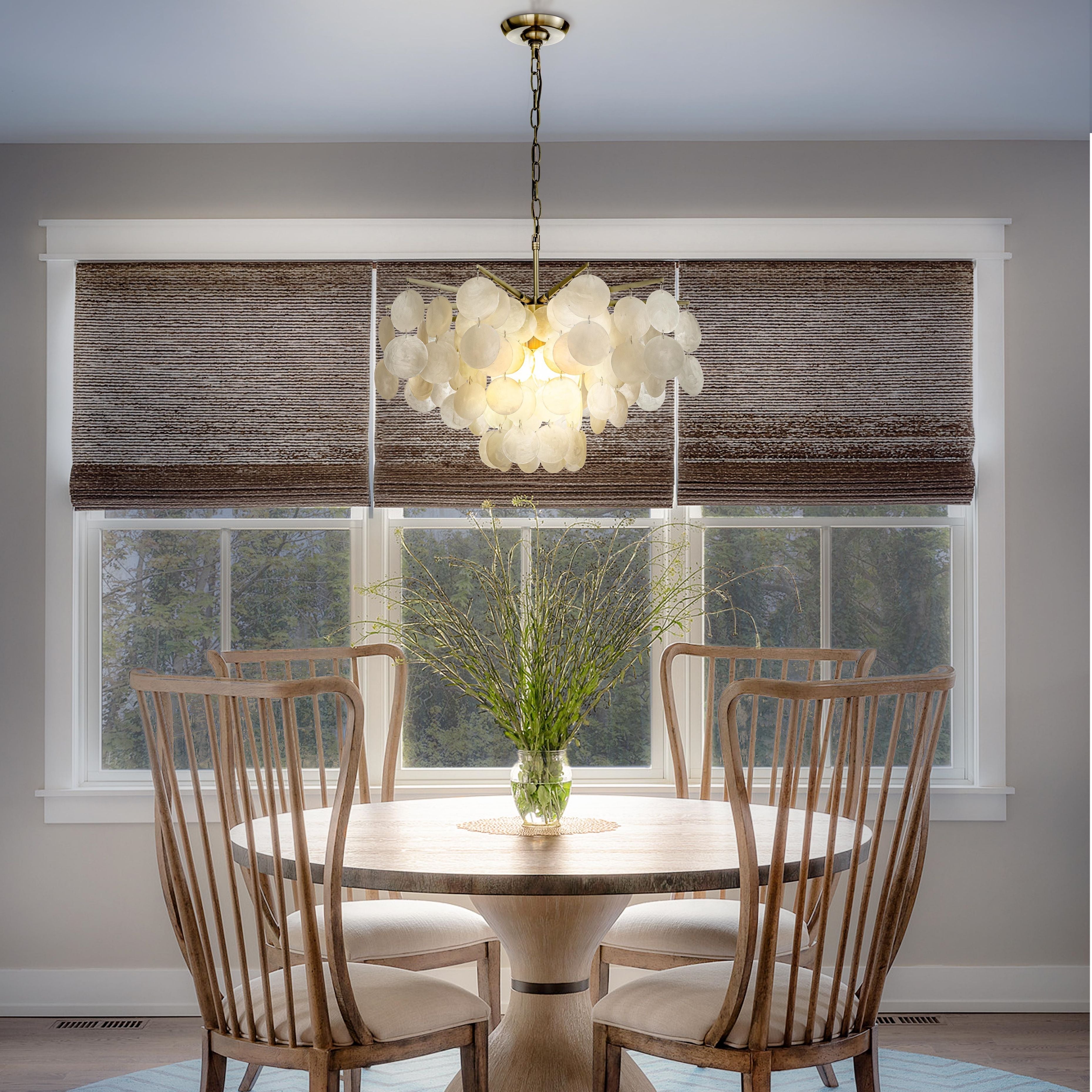 Coastal Elegance | 4-Light Capiz Shell Chandelier with Antique Gold Finish | Stunning Illumination for Beach-Inspired Decor
