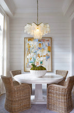 Coastal Elegance | 4-Light Capiz Shell Chandelier with Antique Gold Finish | Stunning Illumination for Beach-Inspired Decor