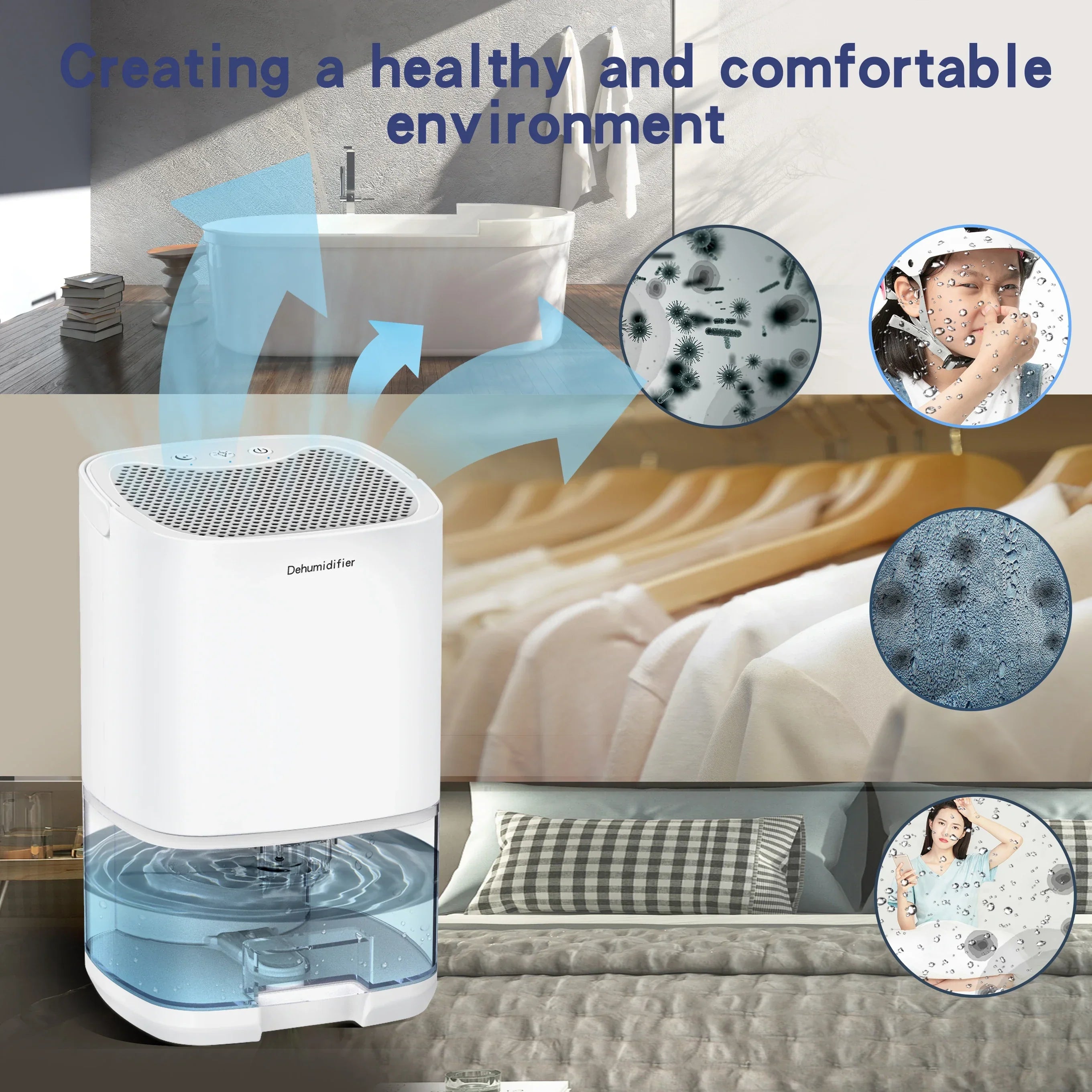 Compact Dehumidifier | 1000ml Portable Design with Air Filter & Night Light | Ideal for Fresh, Dry Air in Any Space