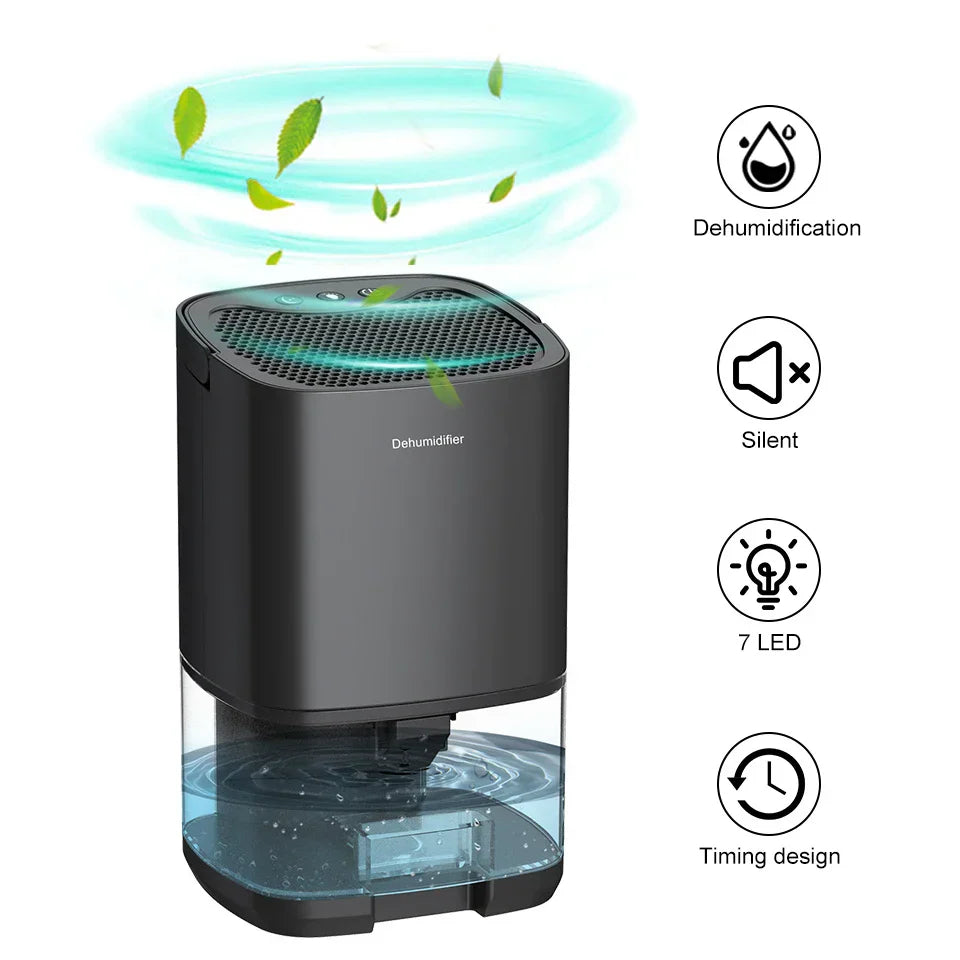 Compact Dehumidifier | 1000ml Portable Design with Air Filter & Night Light | Ideal for Fresh, Dry Air in Any Space