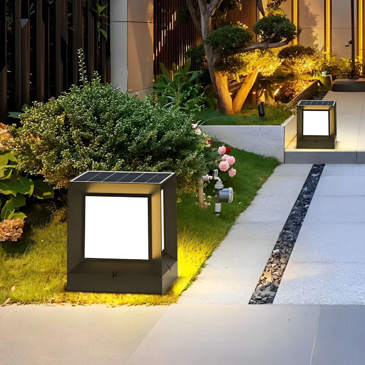 Contemporary Outdoor Post Light | Solar LED Design with Adjustable Height | Perfect for Pathways and Gardens