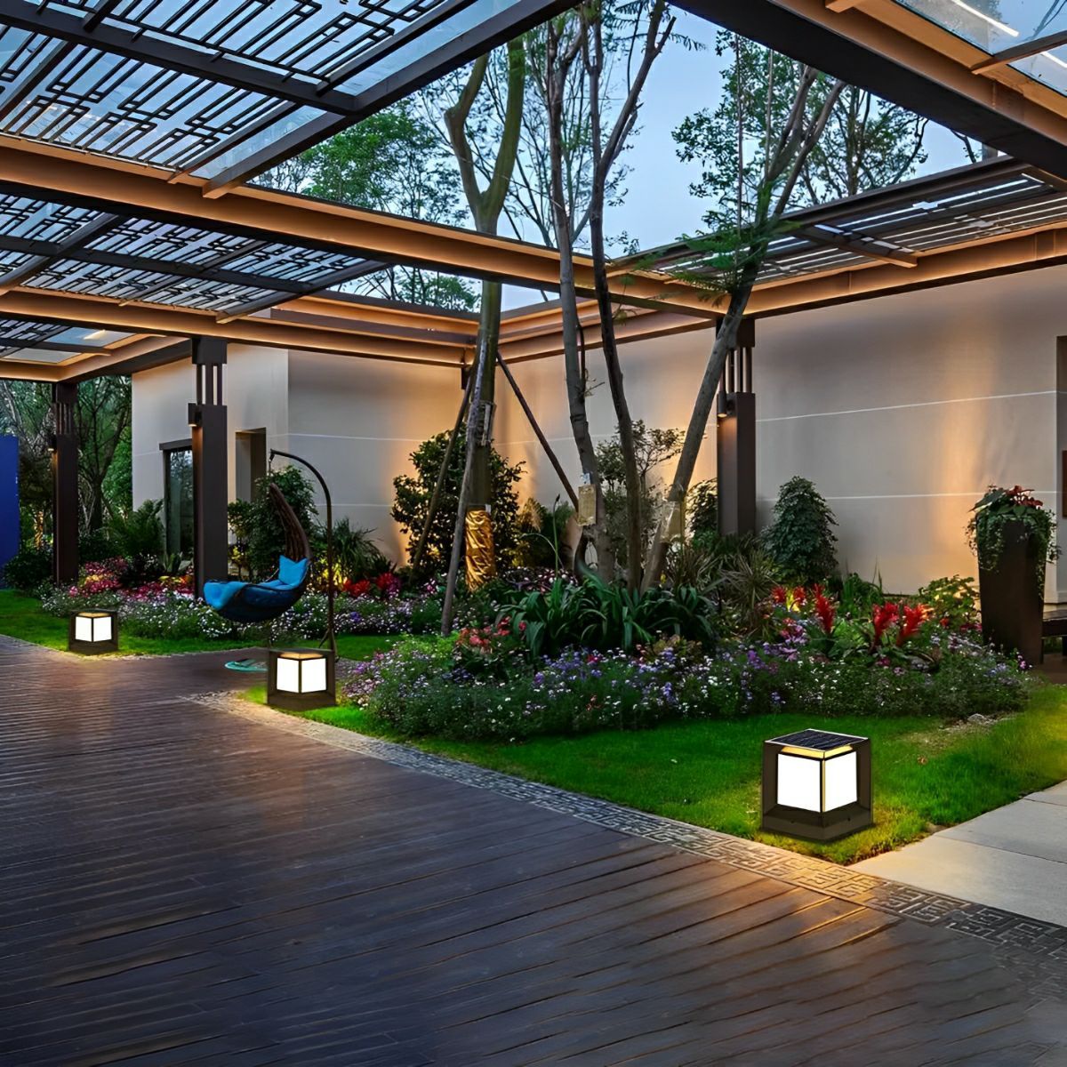 Contemporary Outdoor Post Light | Solar LED Design with Adjustable Height | Perfect for Pathways and Gardens