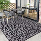 Contemporary Outdoor Rug | Reversible Black & Grey Mat with Weather-Resistant Design | Lightweight for Versatile Use