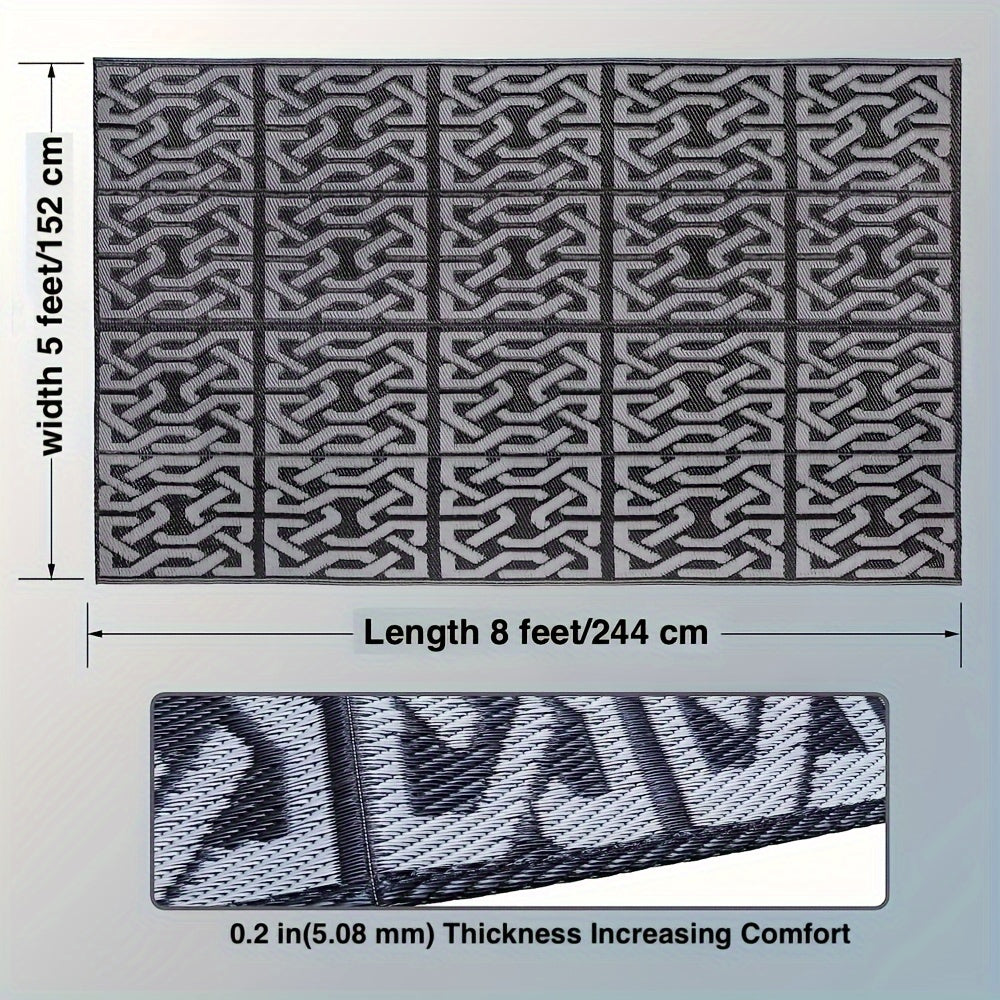 Contemporary Outdoor Rug | Reversible Black & Grey Mat with Weather-Resistant Design | Lightweight for Versatile Use