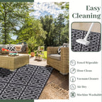 Contemporary Outdoor Rug | Reversible Black & Grey Mat with Weather-Resistant Design | Lightweight for Versatile Use