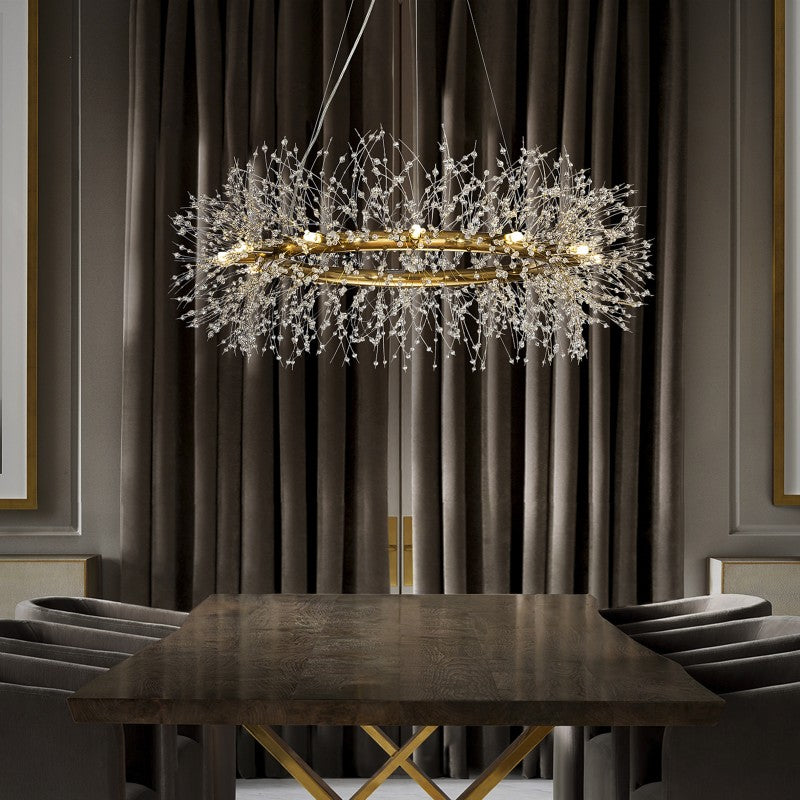 Crystal Chandelier Light | 12-Light Firework Design with Antique Bronze Finish for Stunning Ambiance in Dining Rooms