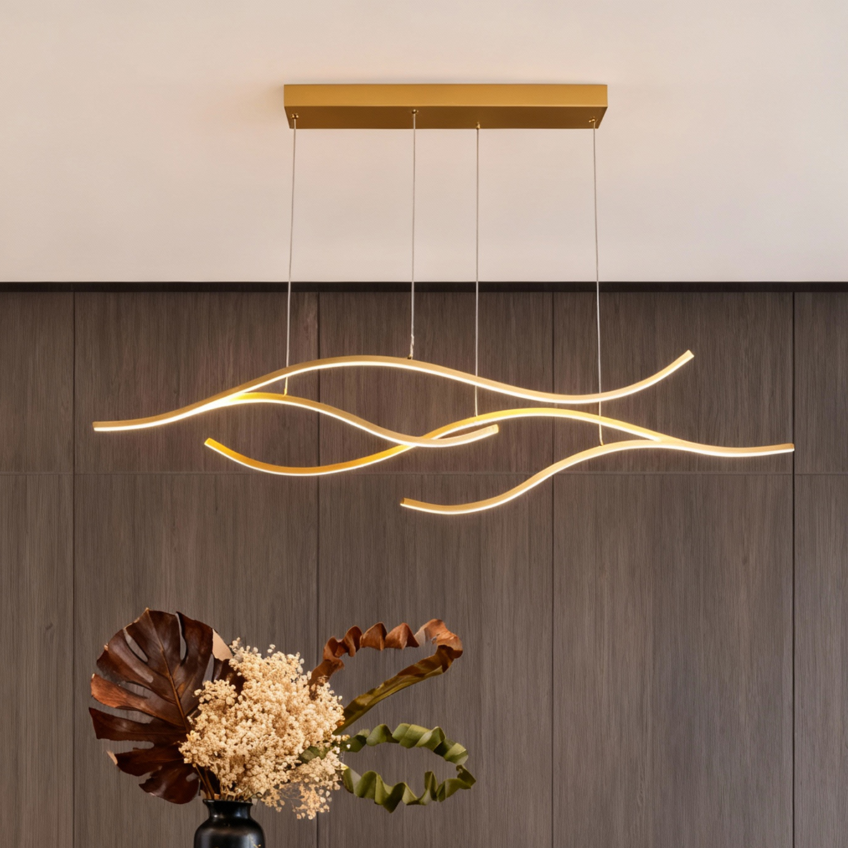 Curved LED Pendant Light | Adjustable Height with Soft Illumination | Modern Kitchen Pendant Lighting for Elegant Spaces