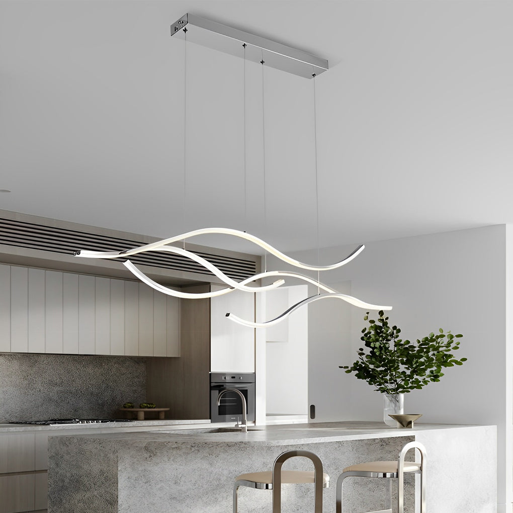 Curved LED Pendant Light | Adjustable Height with Soft Illumination | Modern Kitchen Pendant Lighting for Elegant Spaces