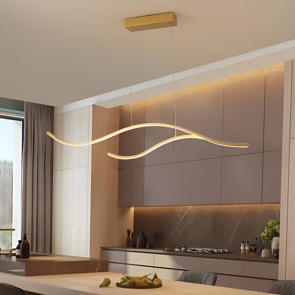 Curved LED Pendant Light | Adjustable Height with Soft Illumination | Modern Kitchen Pendant Lighting for Elegant Spaces