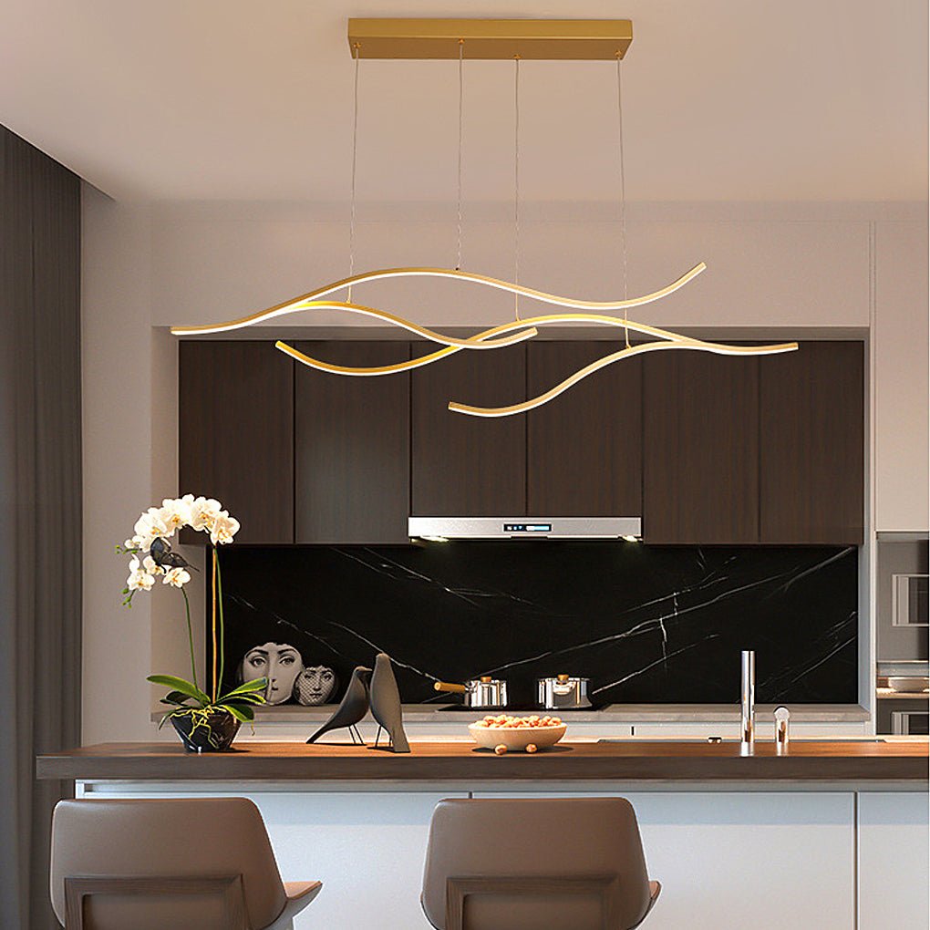 Curved LED Pendant Light | Adjustable Height with Soft Illumination | Modern Kitchen Pendant Lighting for Elegant Spaces