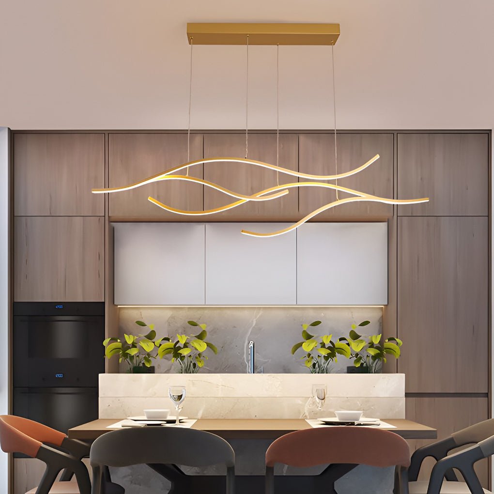 Curved LED Pendant Light | Adjustable Height with Soft Illumination | Modern Kitchen Pendant Lighting for Elegant Spaces