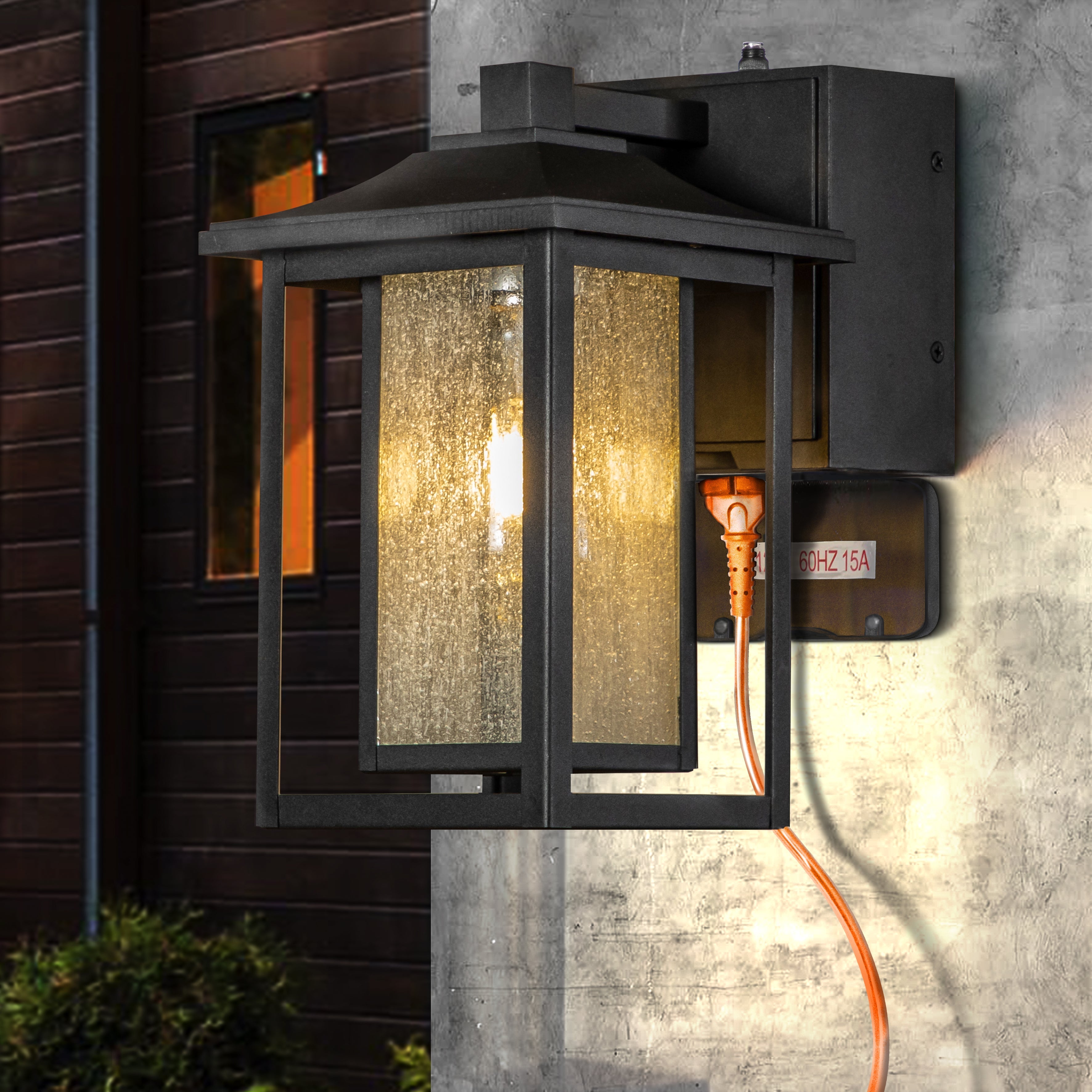 Dusk to Dawn | Outdoor Wall Lantern with GFCI Outlets & Automatic Lighting | Weatherproof Design for Enhanced Safety