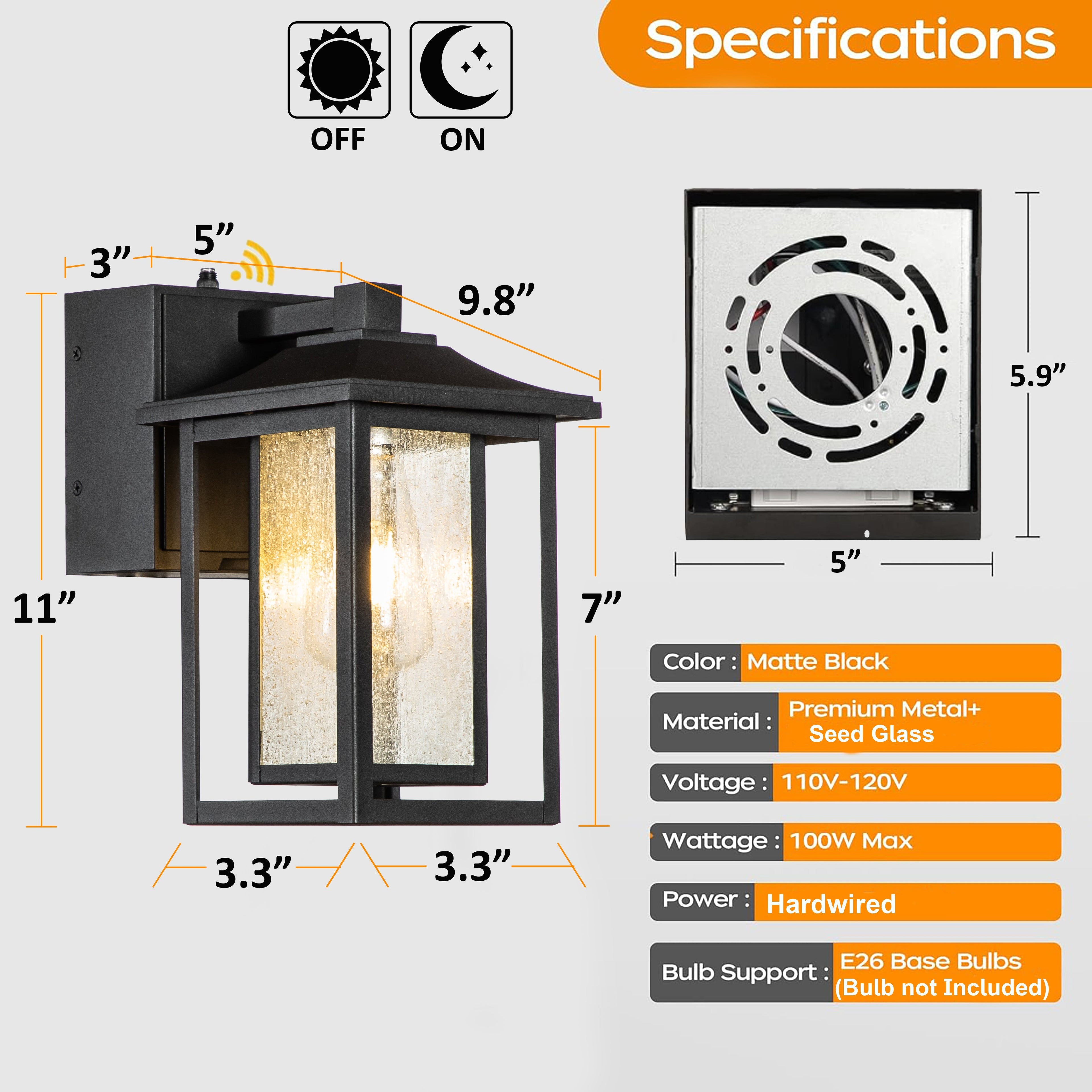 Dusk to Dawn | Outdoor Wall Lantern with GFCI Outlets & Automatic Lighting | Weatherproof Design for Enhanced Safety
