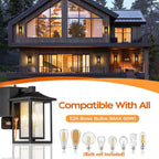 Dusk to Dawn | Outdoor Wall Lantern with GFCI Outlets & Automatic Lighting | Weatherproof Design for Enhanced Safety