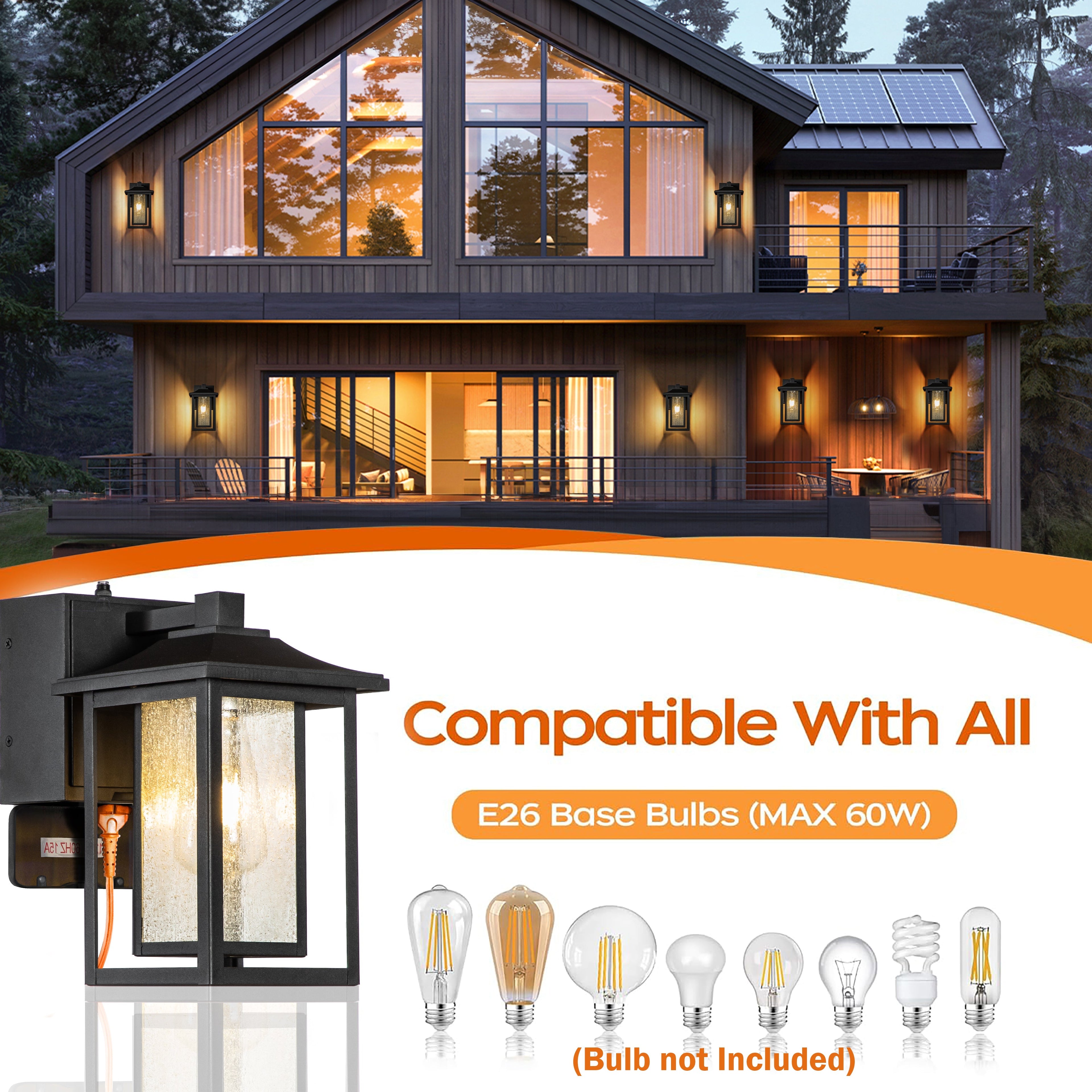 Dusk to Dawn | Outdoor Wall Lantern with GFCI Outlets & Automatic Lighting | Weatherproof Design for Enhanced Safety