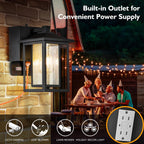 Dusk to Dawn | Outdoor Wall Lantern with GFCI Outlets & Automatic Lighting | Weatherproof Design for Enhanced Safety