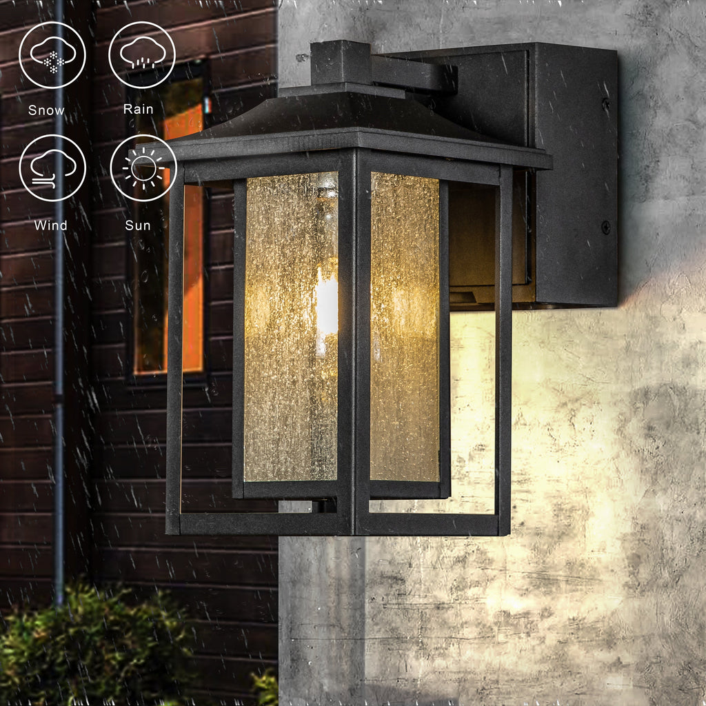 Dusk to Dawn | Outdoor Wall Lantern with GFCI Outlets & Automatic Lighting | Weatherproof Design for Enhanced Safety