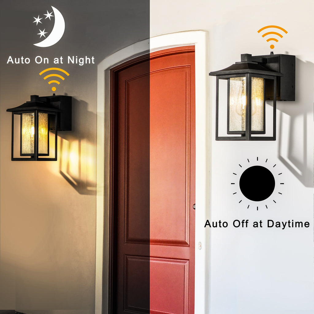 Dusk to Dawn | Outdoor Wall Lantern with GFCI Outlets & Automatic Lighting | Weatherproof Design for Enhanced Safety