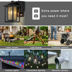 Dusk to Dawn | Outdoor Wall Lantern with GFCI Outlets & Automatic Lighting | Weatherproof Design for Enhanced Safety