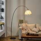 Elegant Arc Floor Lamp with Black Metal Base & Fabric Shade | Modern Lighting for Living Room