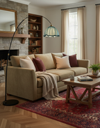 Elegant Arc Floor Lamp with Black Metal Base & Fabric Shade | Modern Lighting for Living Room