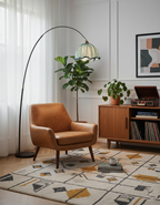 Elegant Arc Floor Lamp with Black Metal Base & Fabric Shade | Modern Lighting for Living Room