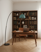 Elegant Arc Floor Lamp with Black Metal Base & Fabric Shade | Modern Lighting for Living Room