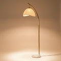 Elegant Arc Floor Lamp with Scalloped Shade & Dimmer | Modern Gold Lighting for Living Room